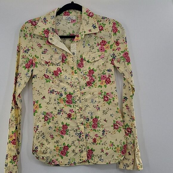 3For$20 Lei Yellow Button-Down w/ Pink/Green Floral Print Si Small - Picture 1 of 6